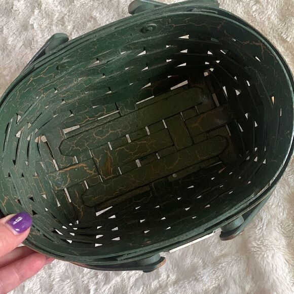 Henn Workshops Basket Green Crackled Christmas Keepsake Handles Hand Crafted - Picture 7 of 12